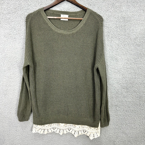 Pins & Needles Anthro Tunic Sweater Women Small Green Lace Trim Boho Grunge 90s - Picture 1 of 6